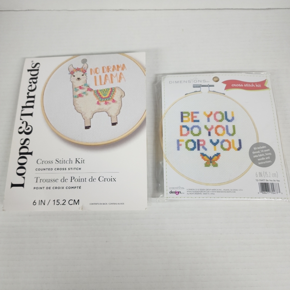 NWT Set of 2 Cross Stitch Kits Llama and Inspirational Quote